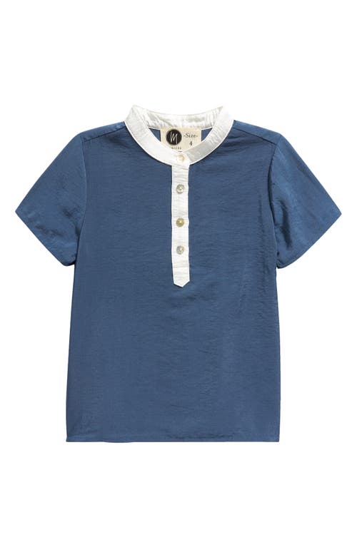 Manière Kids' Stretch Cotton Band Collar Henley in Indigo at Nordstrom, Size 2T