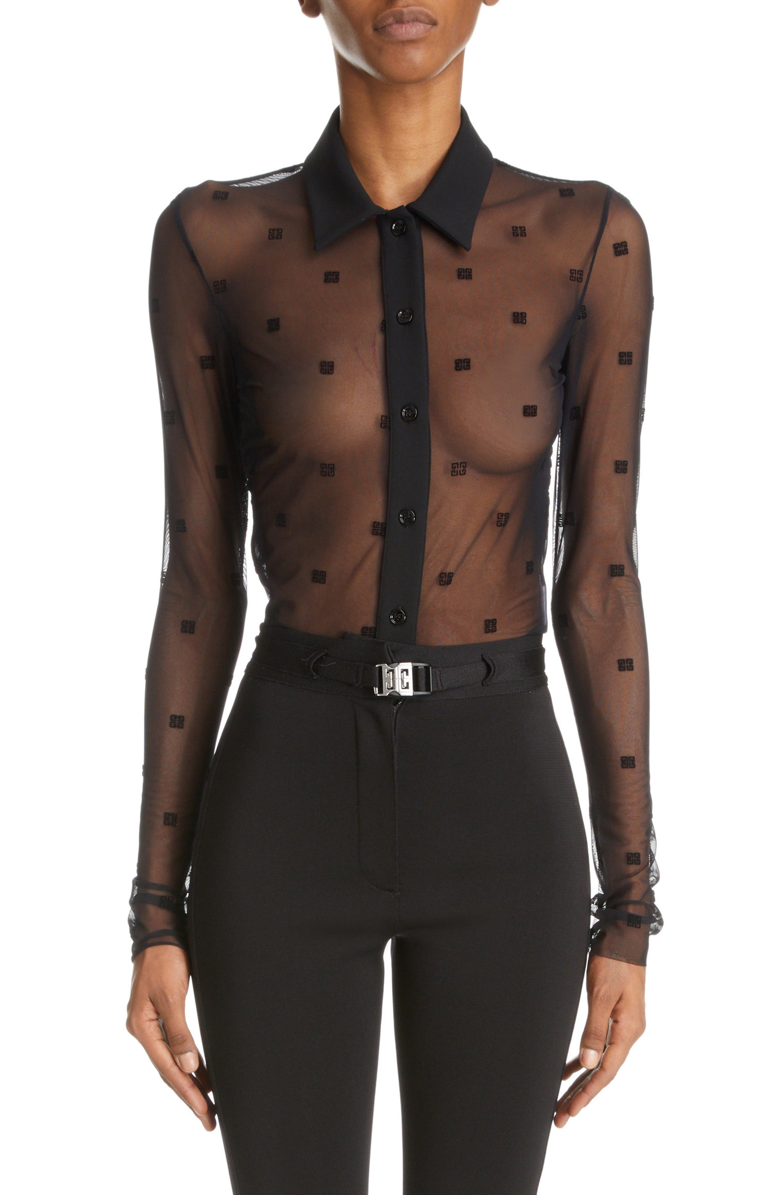 Givenchy Women's Transparent 4G Button-Up Shirt in 001-Black Givenchy Women's Transparent 4G Button-Up Shirt in 001-Black