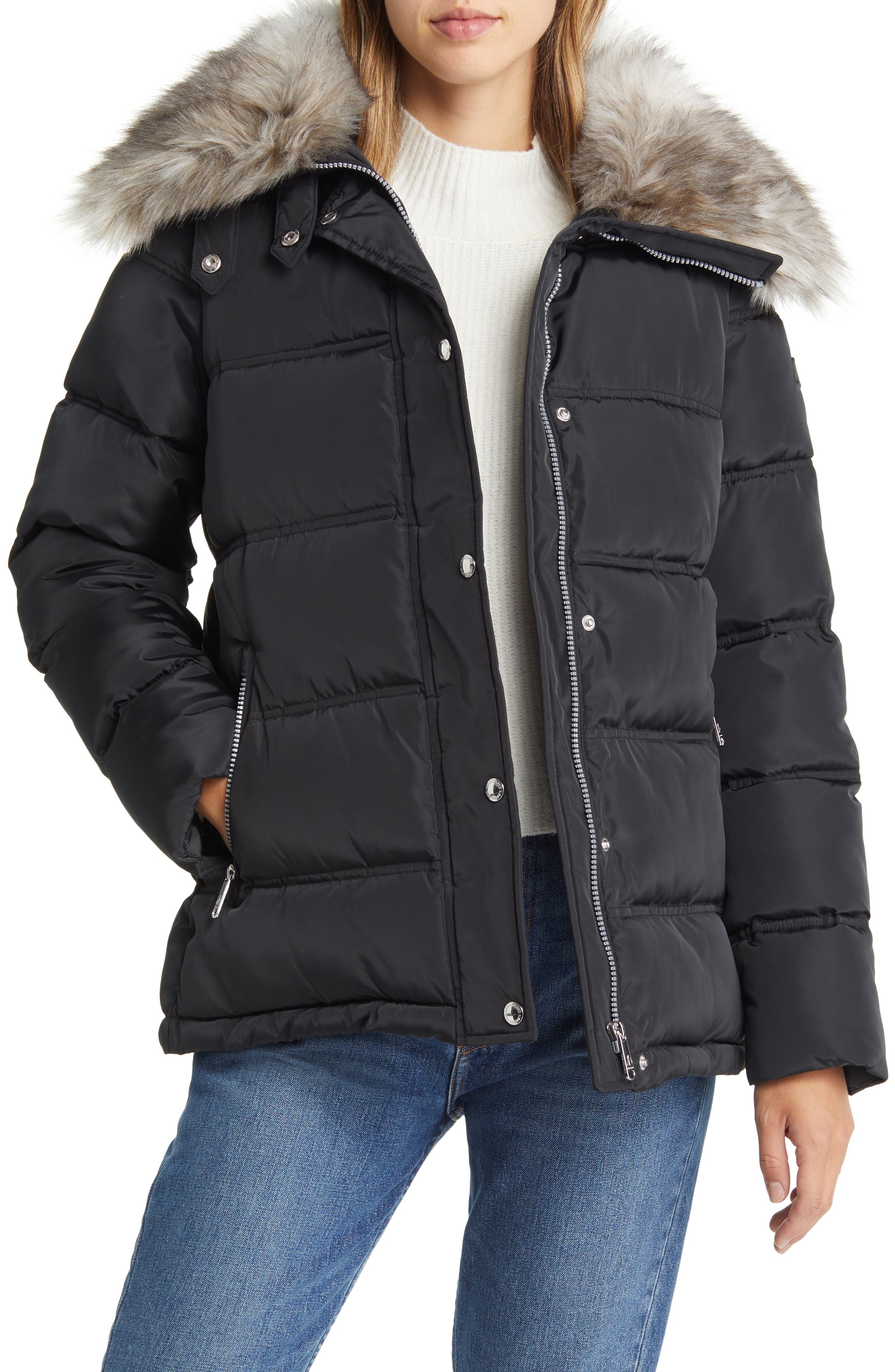 sam edelman water repellent faux fur trim puffer jacket