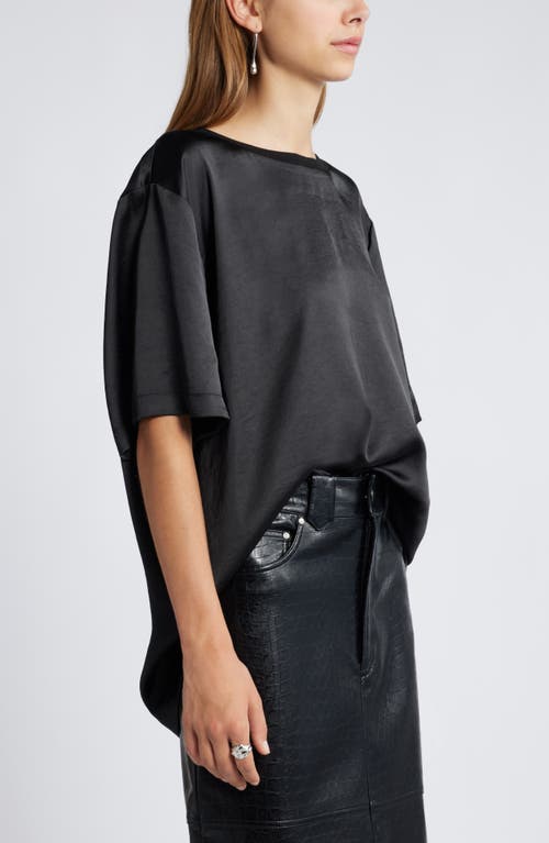 Open Edit Crewneck Satin T-shirt In Black