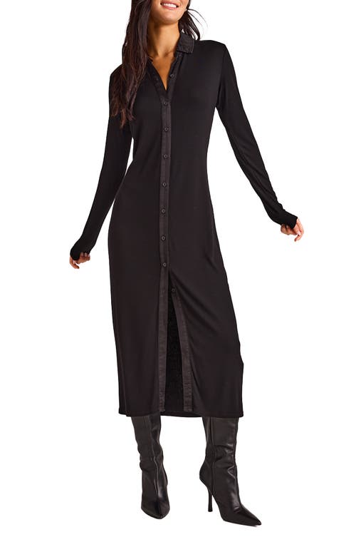 Bella Dahl Mixed Media Long Sleeve Shirtdress in Black 