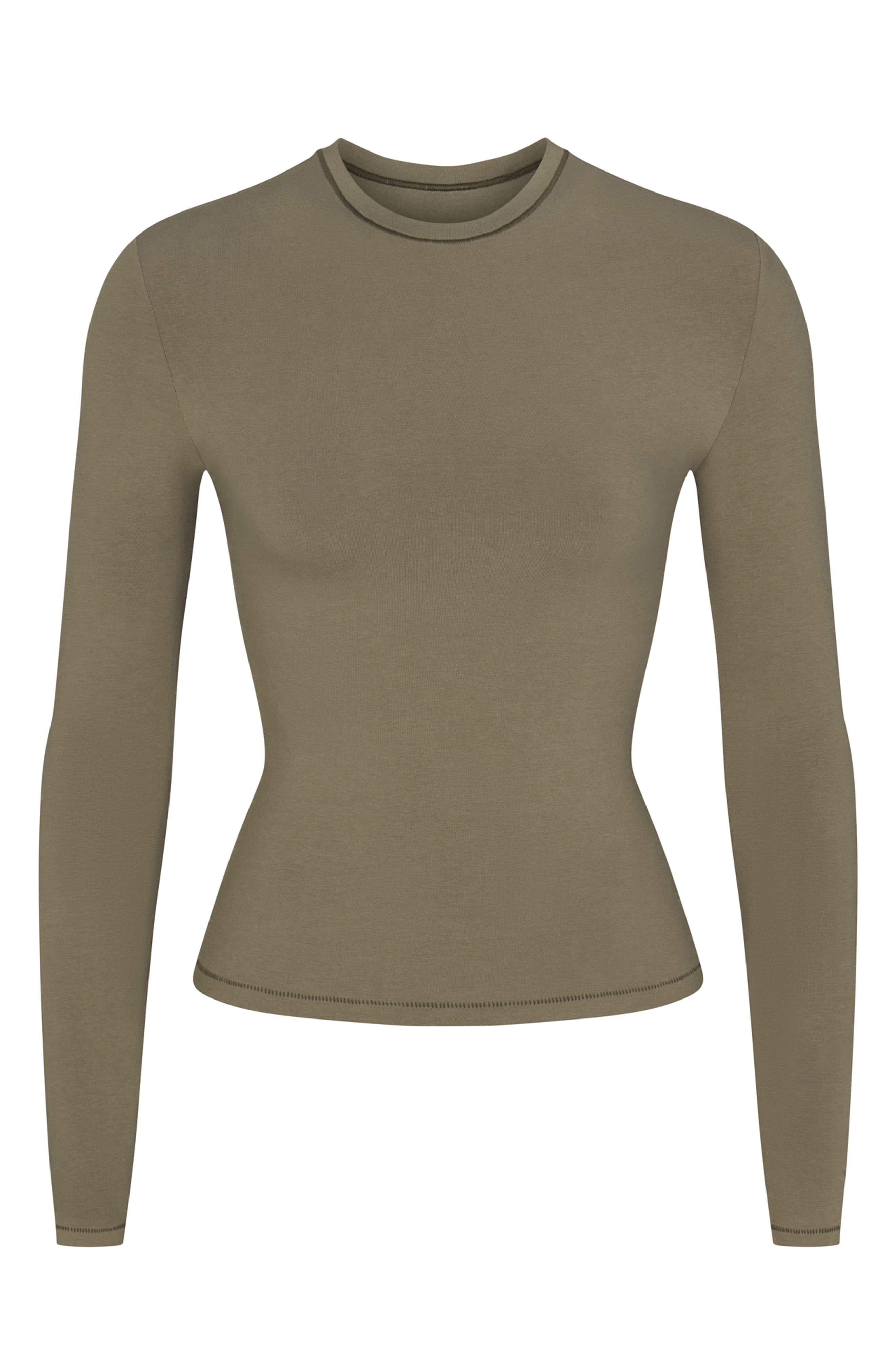 SKIMS Stretch Cotton Long Sleeve T-Shirt in Army