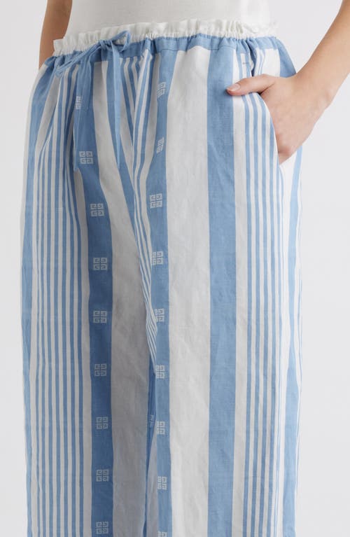 Shop Givenchy 4g Mixed Stripe Cotton & Linen Drawstring Pants In Blue/off White