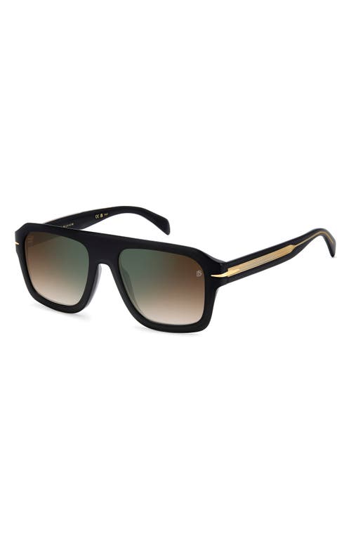 David Beckham Eyewear 54mm Gradient Rectangular Sunglasses In Black Gold/brown