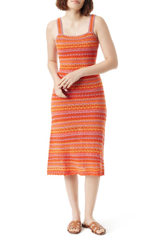 Shop Sam Edelman Sawyer Pointelle Stripe Midi Sweater Dress In Orange Multi Combo
