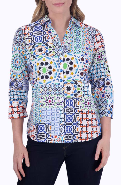 Foxcroft Mary Intertwine Button-Up Shirt White Multi at Nordstrom,
