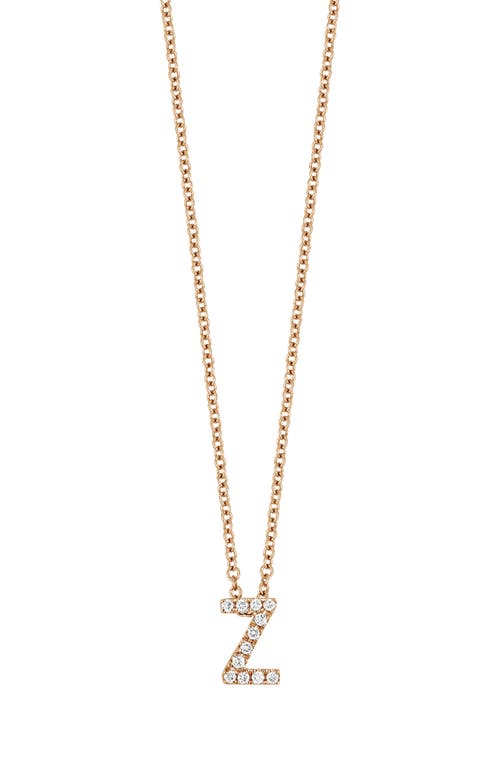 Bony Levy 18k Gold Pavé Diamond Initial Pendant Necklace in Rose Gold - Z at Nordstrom, Size 18 In