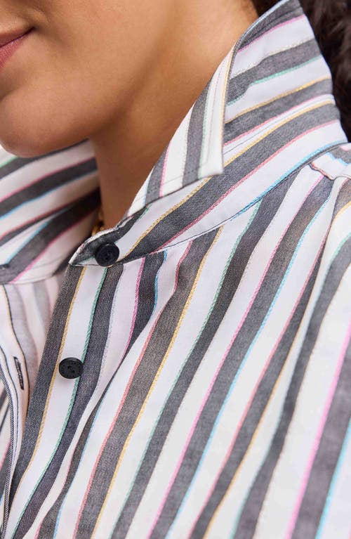 FOXCROFT FOXCROFT RAINBOW STRIPE RELAXED FIT COTTON BLEND BUTTON-UP SHIRT