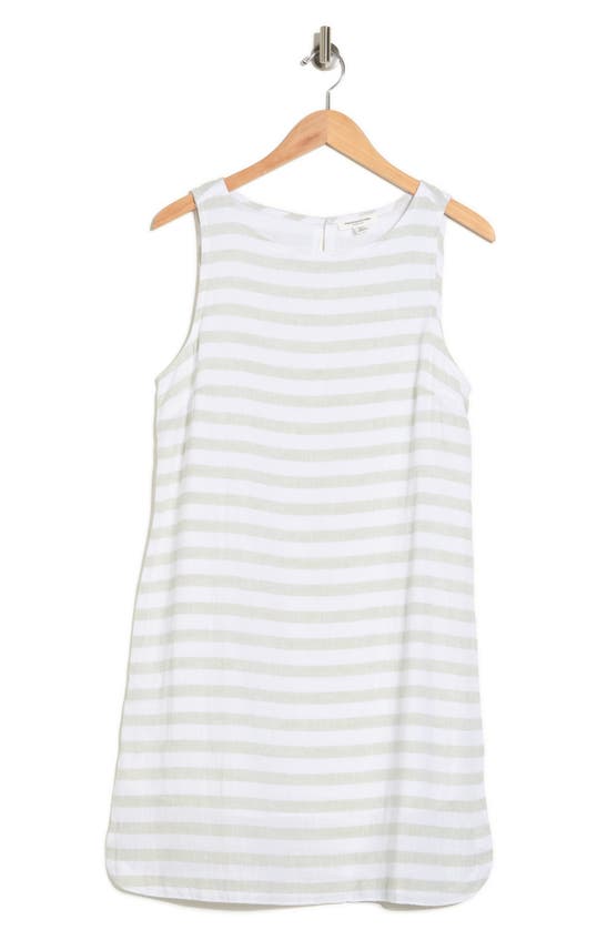 Beachlunchlounge Linen & Cotton Striped Tank Shift Dress In New Olive