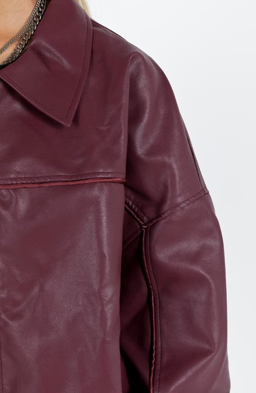 Princess Polly Goldsmith Oversize Faux Leather Bomber Jacket In Dark Red
