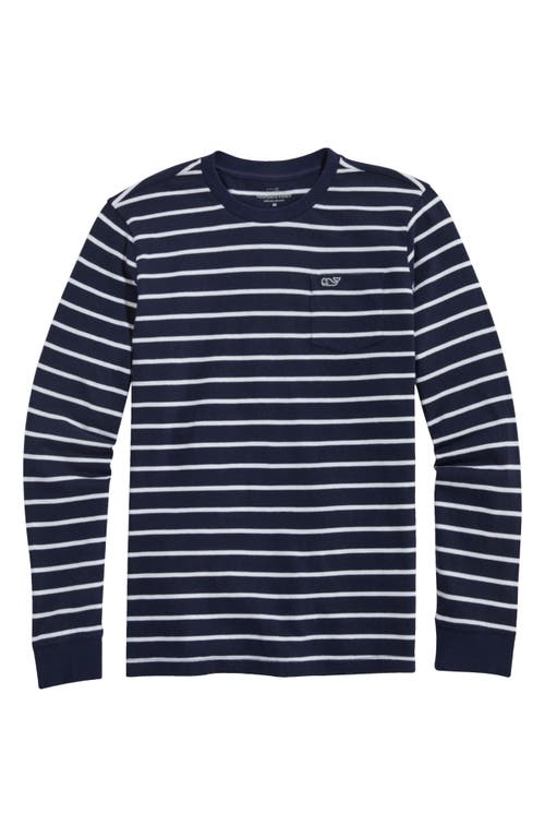 Shop Vineyard Vines Kids' Stripe Long Sleeve Pocket T-shirt In Navy/white Stripe