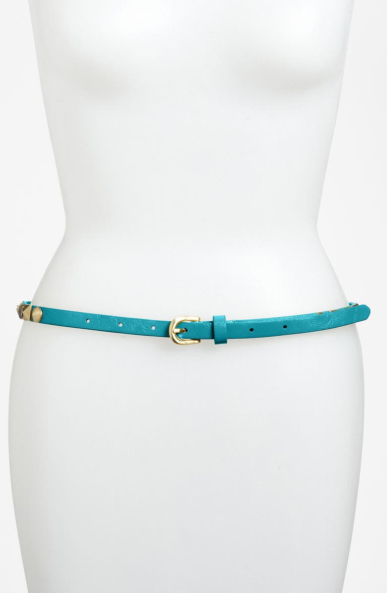 BETSEY JOHNSON Studded Skinny Belt, Main, color, TURQUOISE