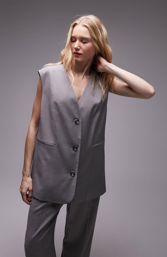 Topshop Tonic Oversize Vest In Light Grey