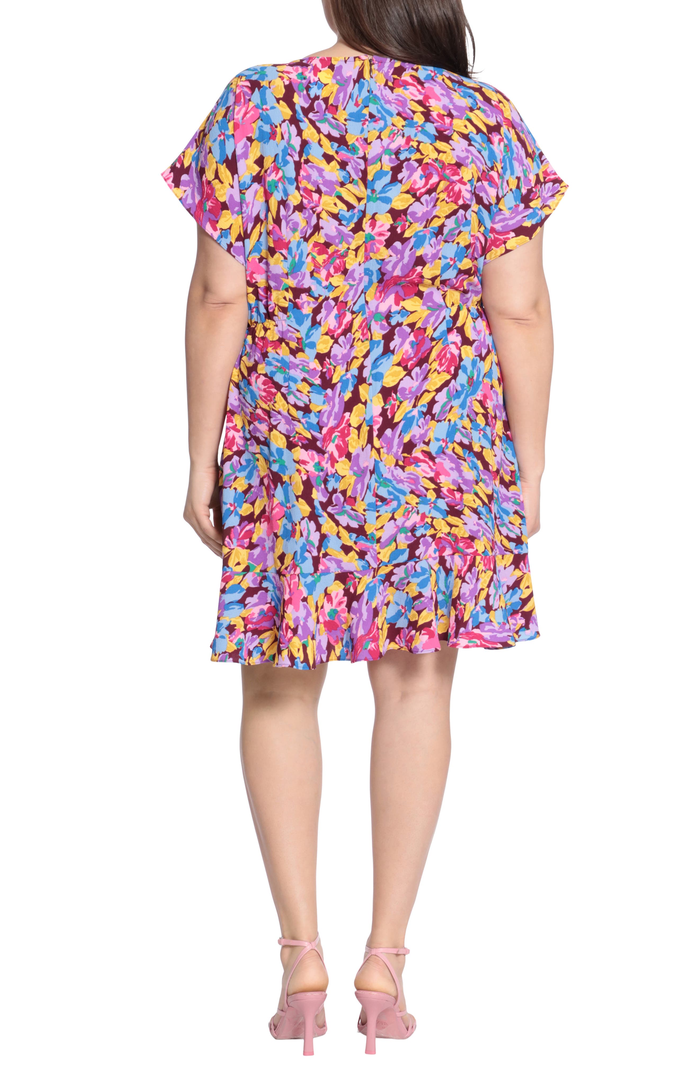 Bubble Floral Print Crepe T-Shirt Dress 