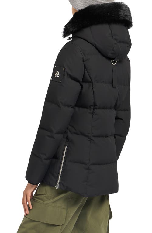 Moose Knuckles Cloud 3q 800 Fill Power Down Puffer Jacket With Removable Genuine Shearling Trim In Black/black