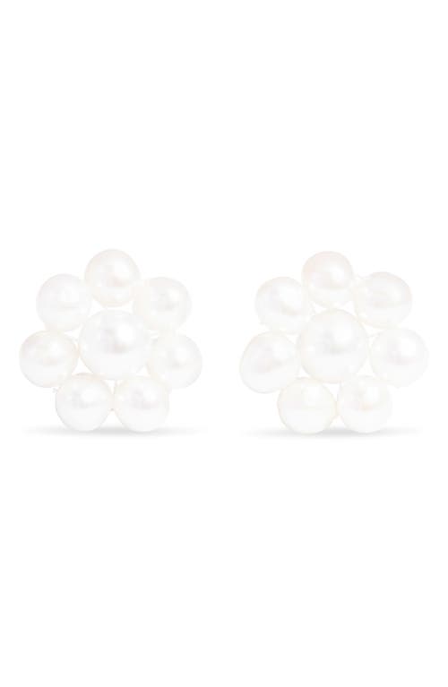 STONE AND STRAND Mother-of-Pearl Flower Stud Earrings in Vermeil/Pearl