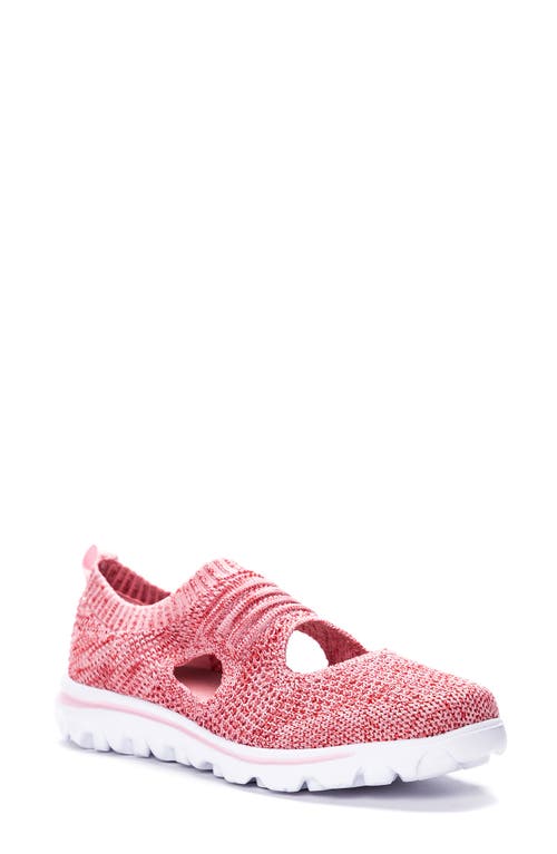 Propét TravelActiv Avid Slip-On Sneaker in Pink/Red Fabric