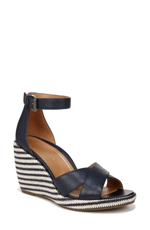 Vionic Marina Ankle Strap Wedge Sandal Navy at Nordstrom,