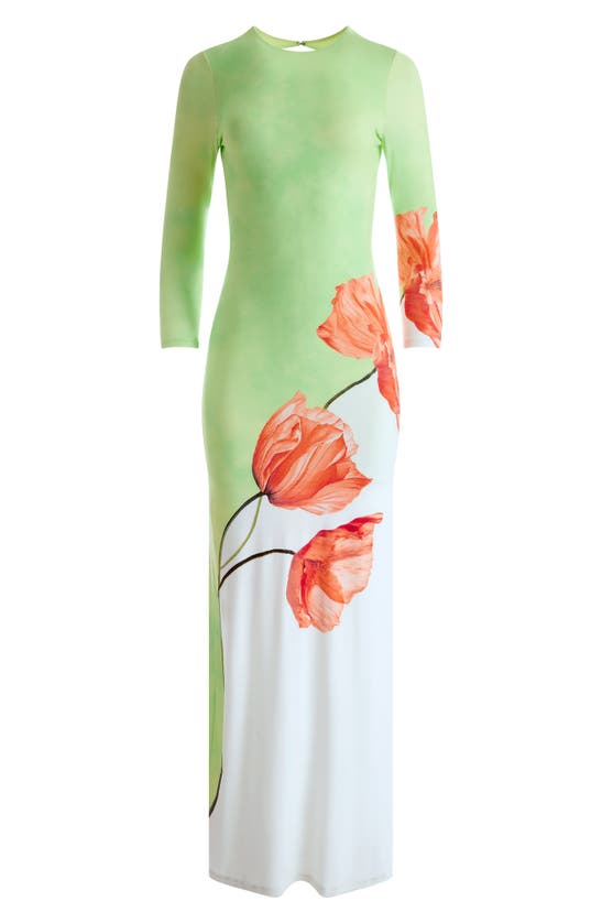 Shop Alice And Olivia Delora Floral Long Sleeve Open Back Maxi Dress In Dream Life Sharp Green