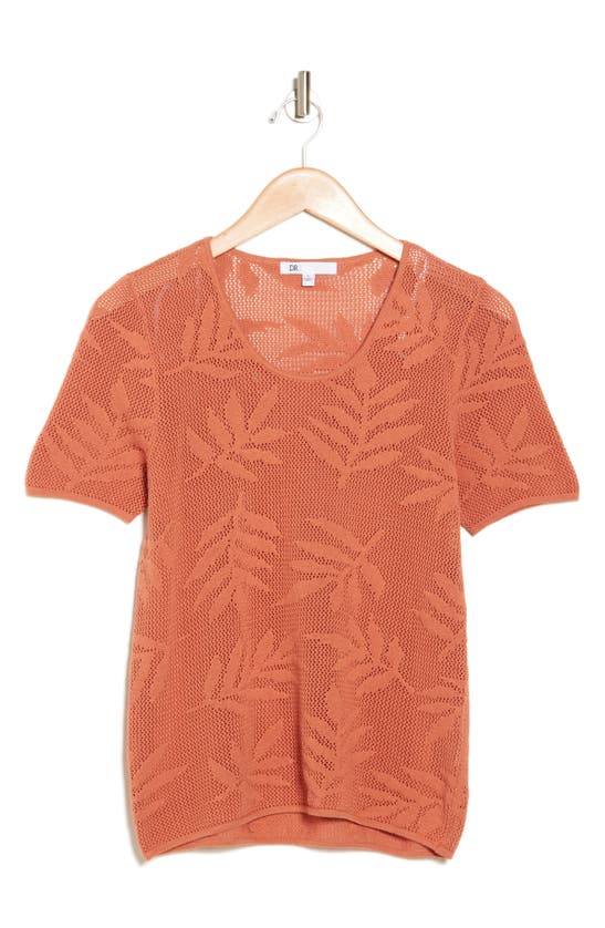 Shop Dr2 By Daniel Rainn Cotton Jacquard Short Sleeve Sweater In Coral