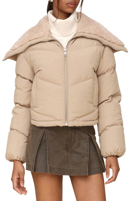 Avec Les Filles Faux Shearling Detail Puffer Jacket In Sand Dot