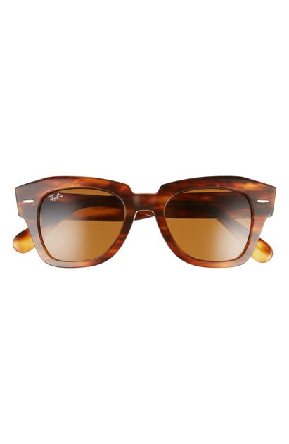 Ray Ban State Street 49mm Square Sunglasses In Striped Havana/ Brown ...