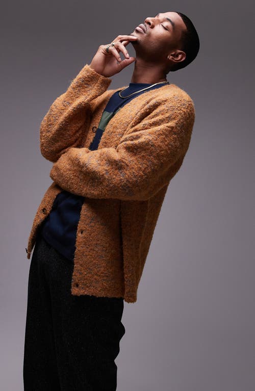 Topman Relaxed Fit Bouclé Cardigan in Orange 