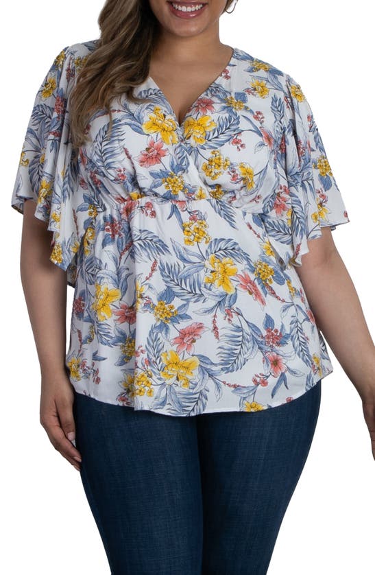 Kiyonna Seaside Serenade Top In White Tropical Blooms