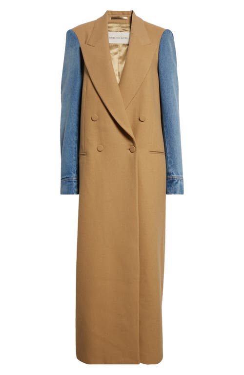 Shop Dries Van Noten Rinko Mixed Media Longline Coat In Camel