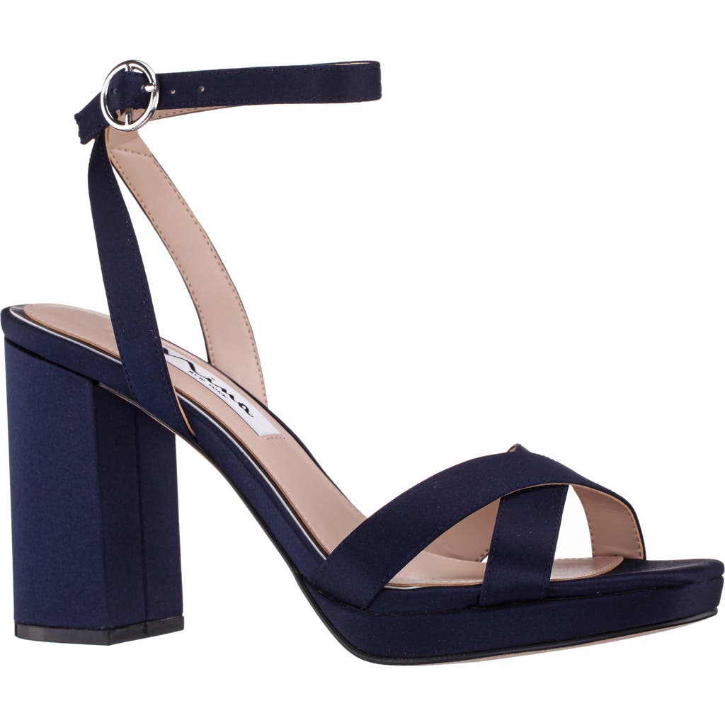Nina Sheilia Ankle Strap Sandal In New Navy Luster Satin
