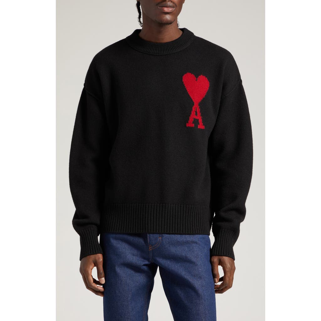 Ami Alexandre Mattiussi Ami Paris Ami De Coeur Monogram Crewneck Sweater In Black/red