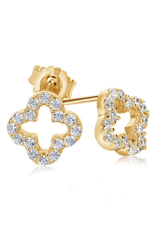 Suzy Levian Sterling Sterling Cz Clover Stud Earrings In Gold