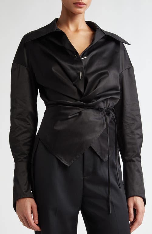 Grace Ling Cotton Sateen Wrap Shirt In Black