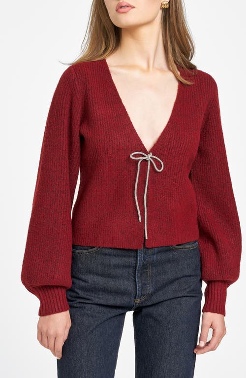 Wayf Lila Crystal Tie Cardigan In Oxblood