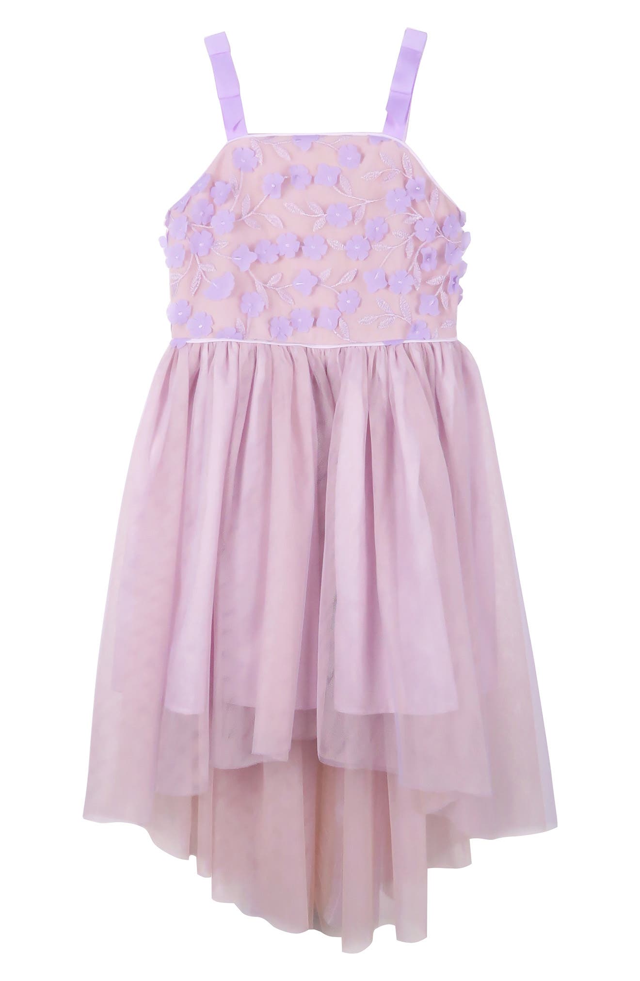 Zunie Kids' Floral Mesh High-Low Dress 