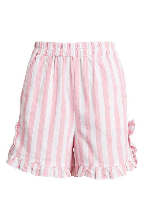 Shop Beachlunchlounge Leia Stripe Ruffle Hem Linen & Cotton Shorts In Little Princess