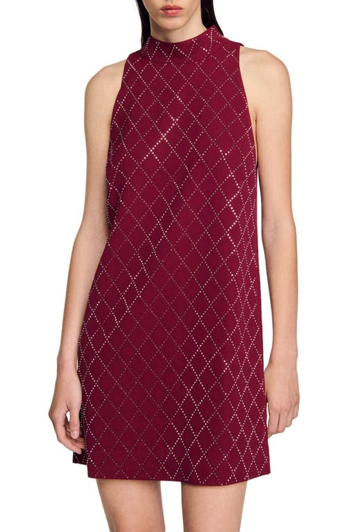 Shop Sandro Studded Diamond Short Dress In Bordeaux