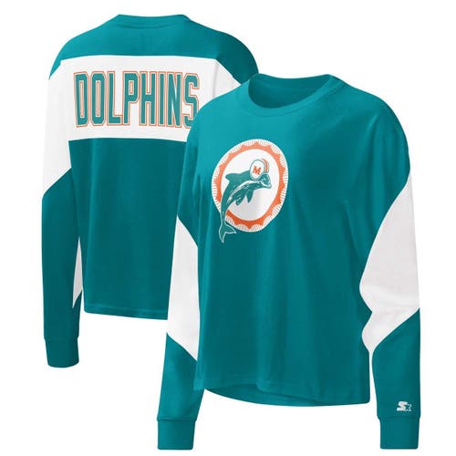 Women's Starter Aqua Miami Dolphins Insight Crop Tri-Blend Long Sleeve T-Shirt