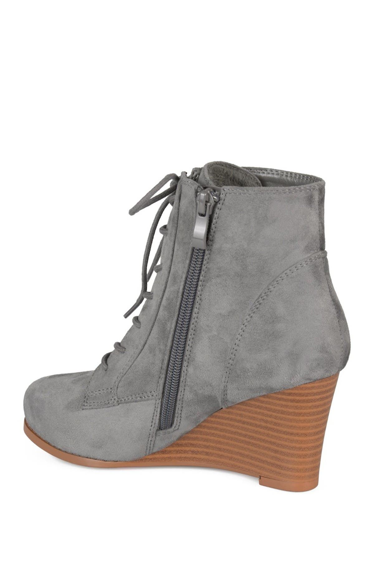 black lace up wedge booties