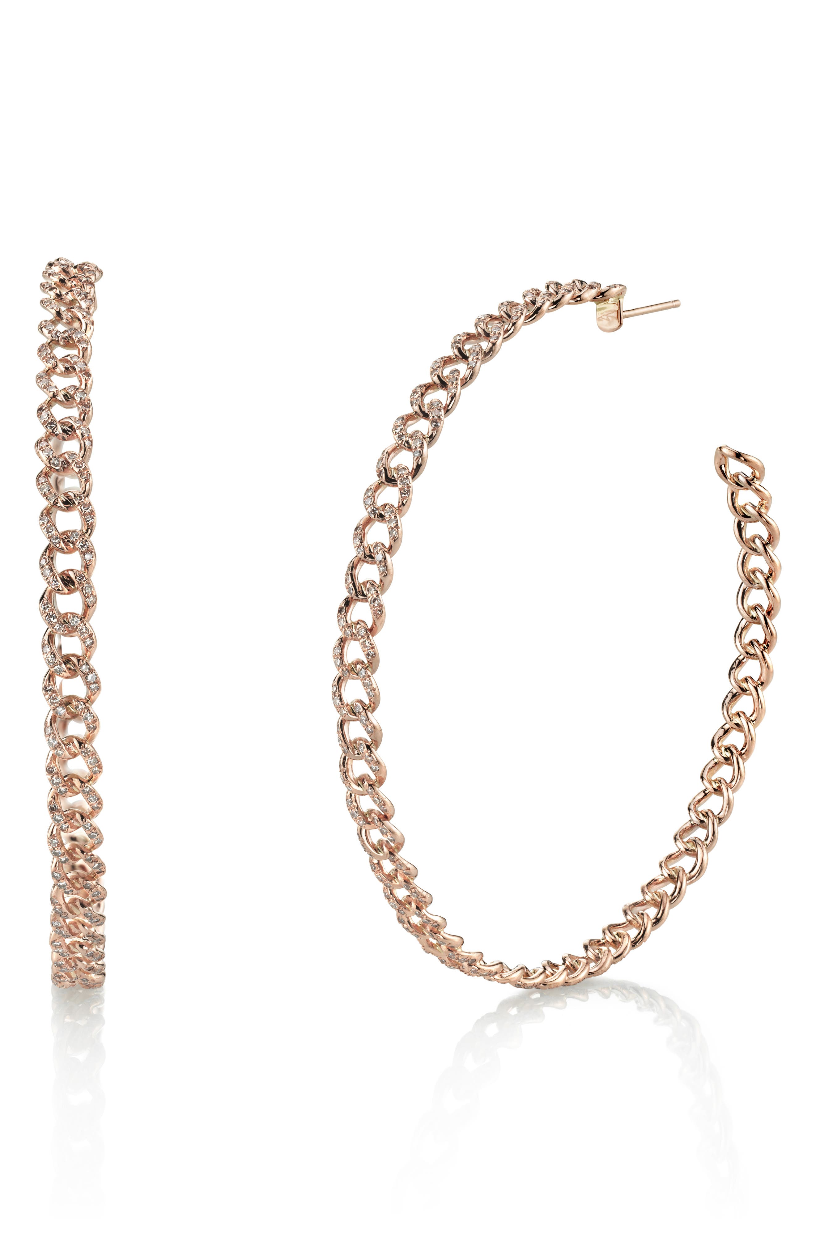 SHAY Large Pave Diamond Chain Link Hoop Earrings in Rose Gold at Nordstrom