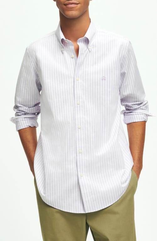 Brooks Brothers Regular Fit Stripe Stretch Button-Down Oxford Shirt Lavenderstp at Nordstrom,