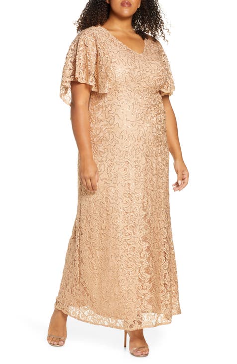 Celestial Cape Sleeve Lace Gown (Plus Size)