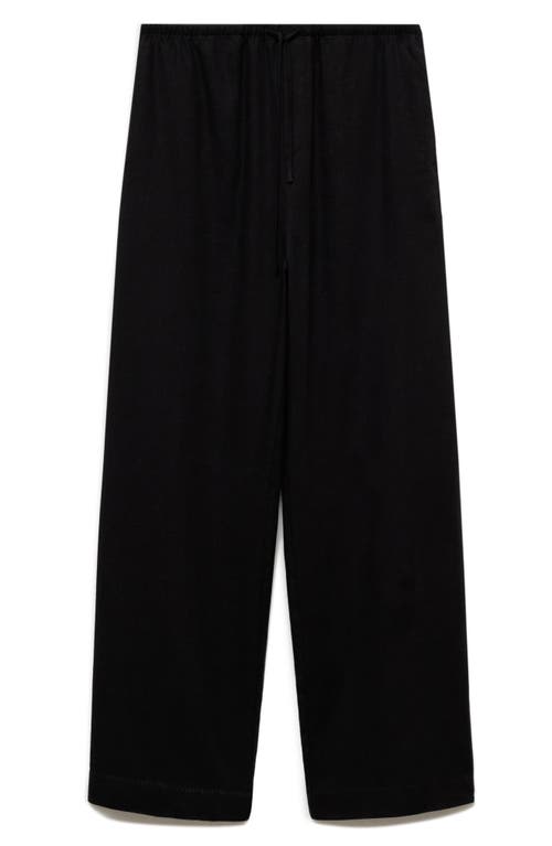 Shop Mango Linen Blend Straight Leg Drawstring Pants In Black