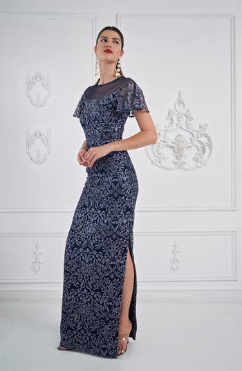 Js collections on sale embroidered trumpet gown