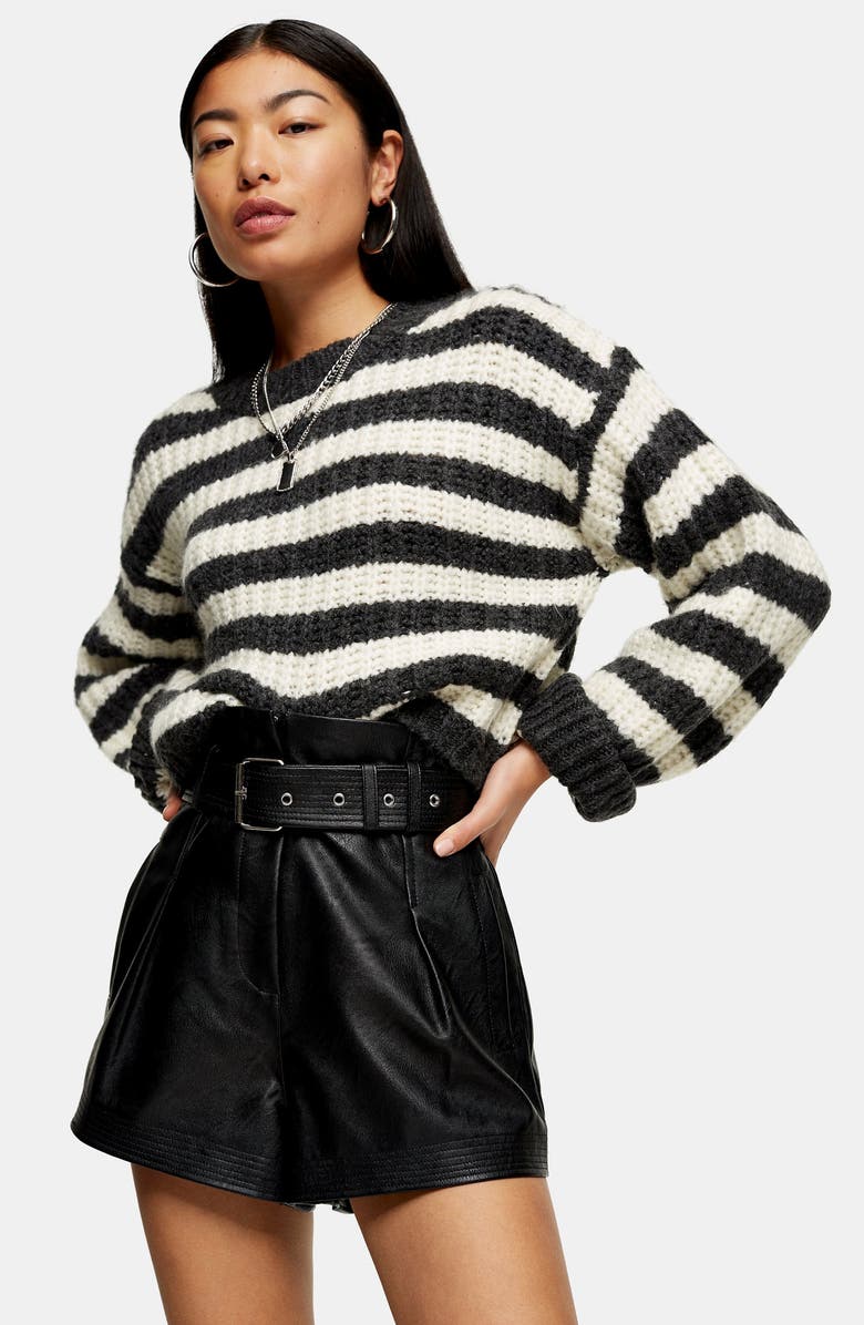 Topshop Belted Faux Leather Shorts, Alternate, color,