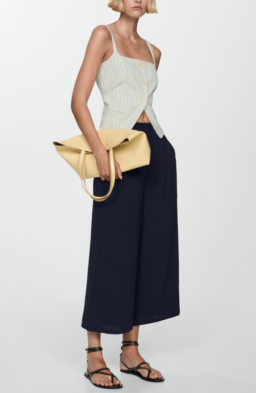 Mango Textured Ankle Wide Leg Pants In Navy