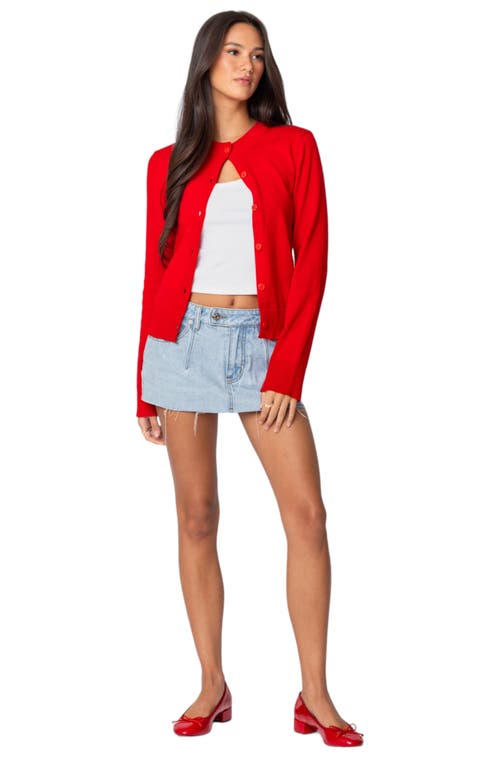 Edikted Clementine Low Rise Raw Hem Denim Miniskirt In Light-blue