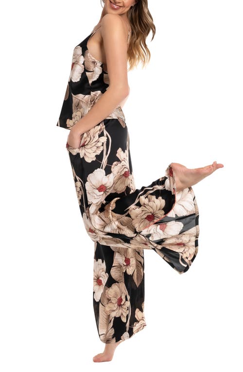 Shop Midnight Bakery Floral Print Satin Pajamas In Summer Song/black