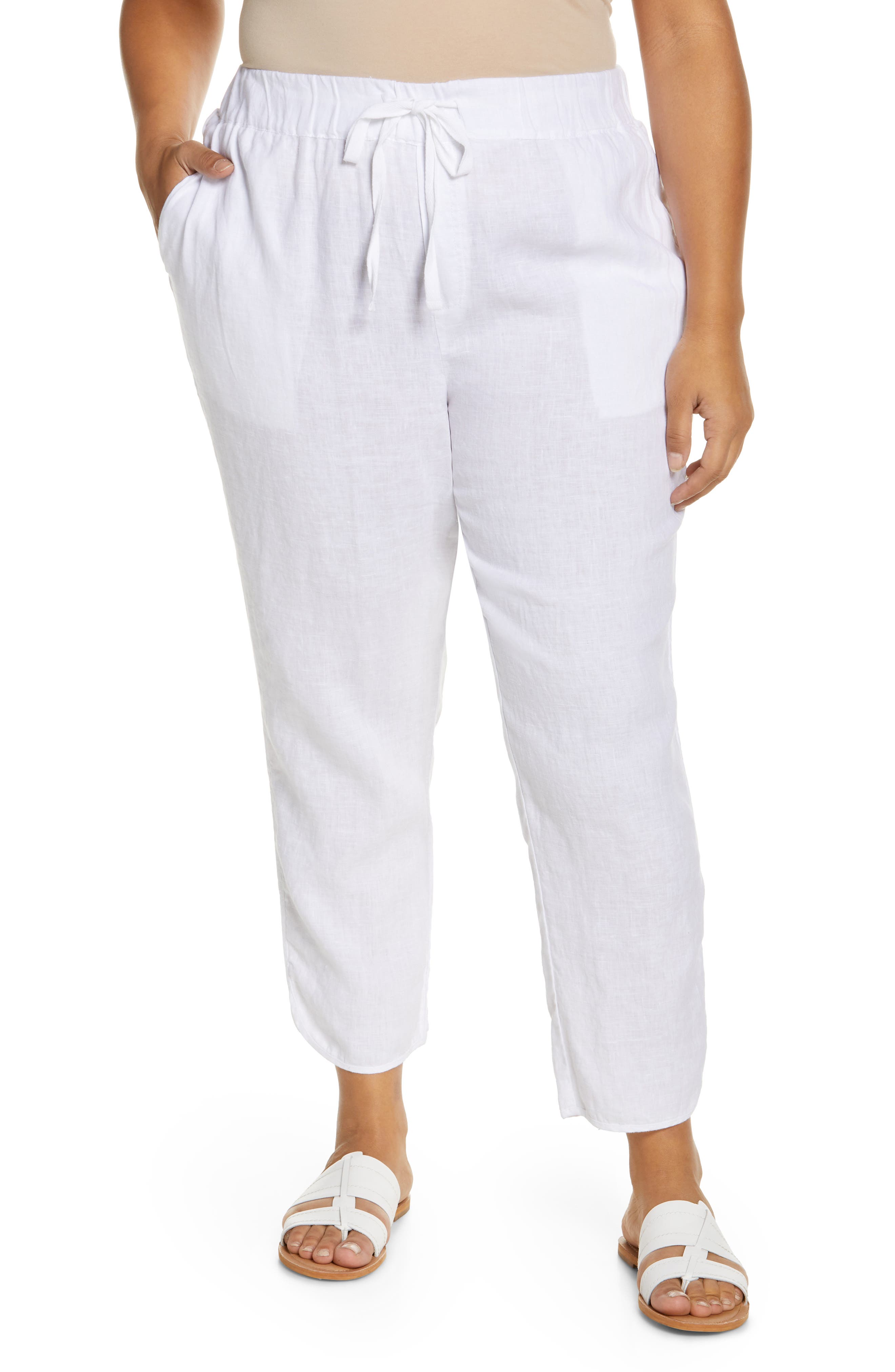 plus size white linen pants