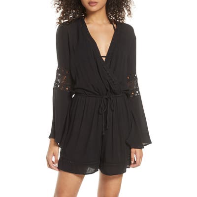 Chelsea28 Farrah Tie Waist Long Sleeve Romper, Black